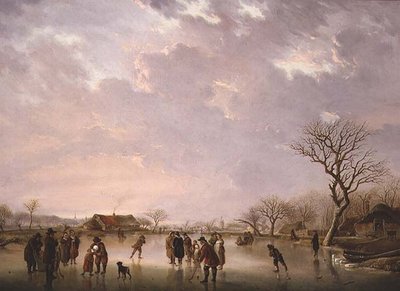 Winterscène met schaatsers door Andries Vermeulen