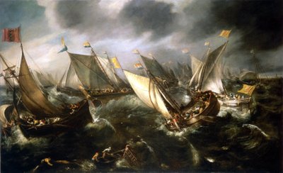 Een Nederlandse jachtrace, voor de kust van Noord-Europa, rond 1630 door Andries van Eertvelt (1590-1652) door Andries van Eertvelt