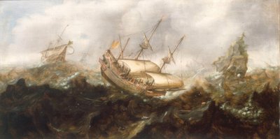 Schepen in stormachtige zee door Andries van Eertvelt