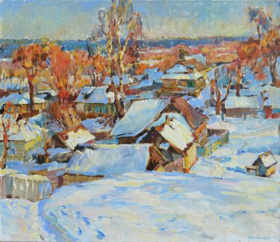 Zonnig Winterdorp door Andrii Kutsachenko