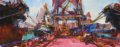 Levendig uitzicht op de haven door Andrii Kutsachenko