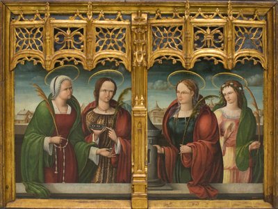 De heiligen Apollonia, Lucy en Barbara en een andere heilige martelaar door Andrés de Melgar