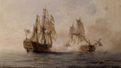 Gevecht van het schip Glorioso met de Britse Dartmouth in 1747 - 19e eeuw door Angel Maria Cort