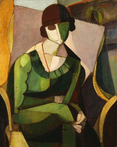 Portret van een dame in groen door Ángel Zárraga