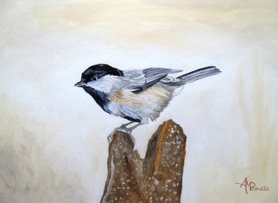 Mees op een boomstronk door Angeles M. Pomata