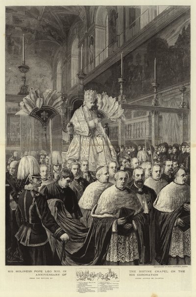 Zijne Heiligheid Paus Leo XIII in de Sixtijnse Kapel op de verjaardag van zijn kroning door Angelo Courten