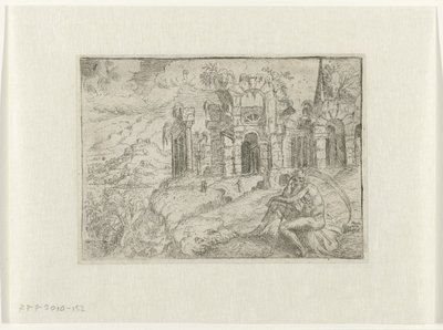 Landschap met oude man met zeis door Angelo Falconetto