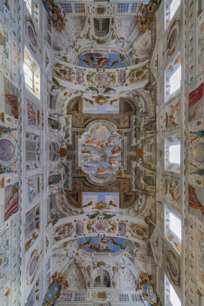 Plafond van de zaal met de Bologna Kwartieren, Zaal van de Wachten, Este Hertogelijk Paleis, Sassuolo, Italië door Angelo Michele Colonna
