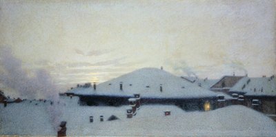 Daken in de sneeuw door Angelo Morbelli