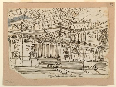 Toneelontwerp, koninklijk paleis in klassieke stijl door Angelo Toselli
