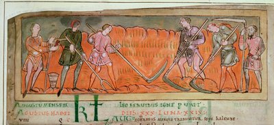 Oogsten, uit een kalender, c.1030 (detail) door Anglo Saxon