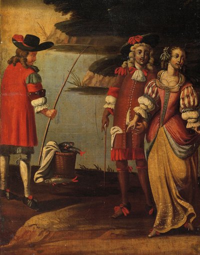 Vierdelig dubbelzijdig scherm, ca. 1700 (detail) door Anglo Flemish School