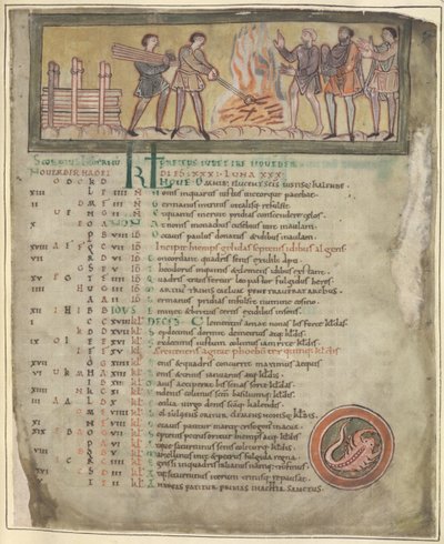 Warming en smeden, november uit een kalender, Winchester (?) tweede kwart van de 11e eeuw door Anglo Saxon