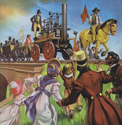 Stockton and Darlington spoorweg (kleurenlitho) door Angus McBride