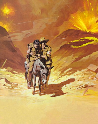 De man met de ezel, John Simpson (kleurenlitho) door Angus McBride