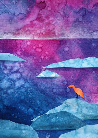 Dromerige oranje vogel door Ania Witwitzka