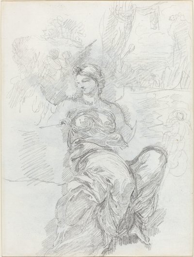 Zittende Engel in een Landschap (recto) door Anicet Charles Gabriel Lemonnier