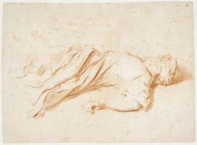 Liggende mannelijke figuur in oosterse kleding. Verso: Schets voor rennende man en schets voor figuur die armen uitstrekt door Aniello Falcone