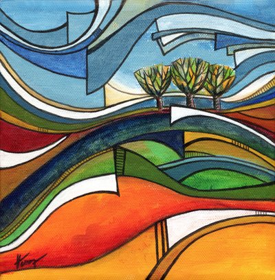 Abstracte heuvels en bomen door Aniko Hencz