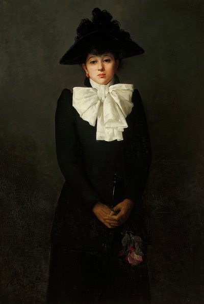 Portret van een jonge vrouw met een roos in haar hand door Anna Bilińska Bohdanowicz