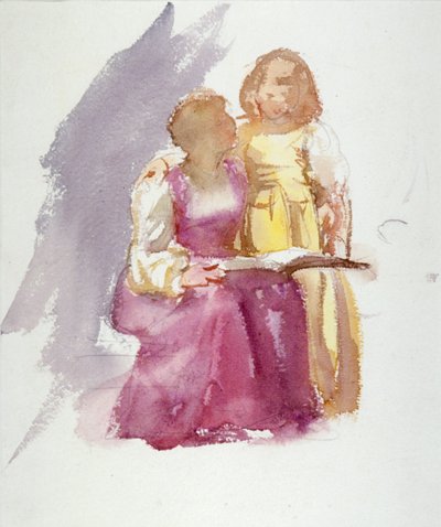 Zittende Vrouw en een Jong Meisje, ca. 1864-1930 door Anna Lea Merritt