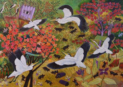 Henry kijkende reigers, 2020 (acryl) door Anna Pugh