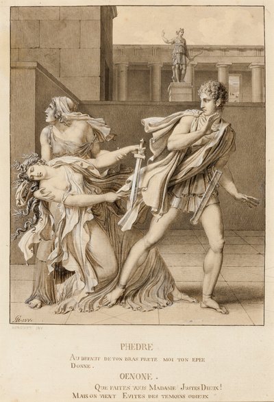 Phaedra, die haar passie heeft verklaard, probeert zichzelf te doden met het zwaard van Hippolytus door Anne-Louis Girodet de Roucy-Trioson