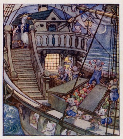 Kinderversje: Ik zag een schip zeilen (kleur litho) door Anne (after) Anderson