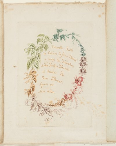 Titelpagina, uit New Suite of Notebooks of Ideal Flowers for Use by Draftsmen and Painters (Nieuwe reeks notitieboekjes met ideale bloemen voor tekenaars en schilders) door Anne Allen