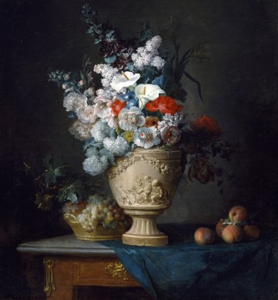 Boeket Bloemen in een Terracotta Vaas met Perziken en Druiven door Anne Vallayer Coster