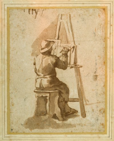 Een jonge schilder zittend aan zijn ezel door Annibale (follower of) Carracci
