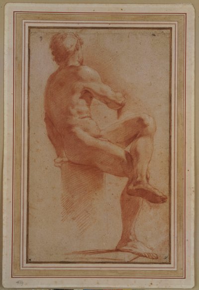 Een Mannelijk Naakt Zittend met zijn Rug Gedraaid door Annibale Carracci