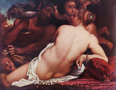 Duits: Bacchantin Venus met een Satyr en Cupido