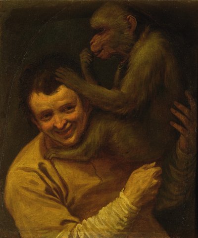 Man met Aap door Annibale Carracci