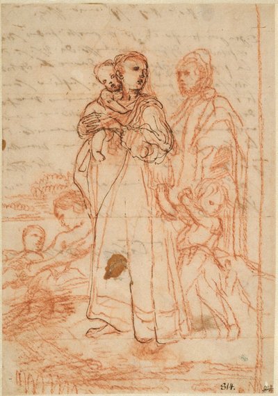 Mutter trägt ein kleines Kind auf ihrem rechten Arm und hält einen Jungen in ihrem linken Arm door Annibale Carracci