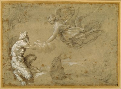 Pan presenteert de wol aan Diana door Annibale Carracci