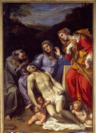 Piëta met Sint Franciscus van Assisi en Sint Maria Magdalena Schilderij door Annibale Carracci (1560-1609). 1602. Dim. 2,77x1,87 m door Annibale Carracci