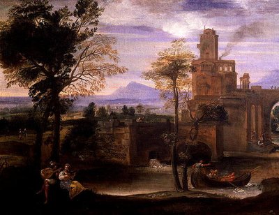 Romeins Landschap met een Brug (detail) door Annibale Carracci