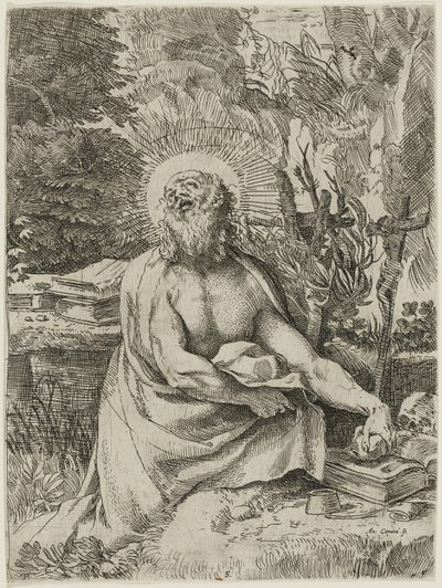 Heilige Hiëronymus in de Wildernis, c.1591 (ets met gravure op papier, iiiiv) door Annibale Carracci