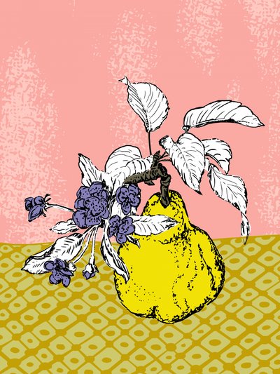 Gele peer en bloemen door Annick