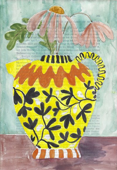 Gele vaas met bloemen door Annick