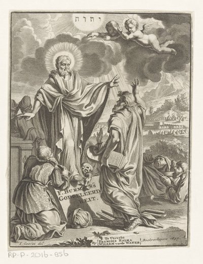 Allegorische voorstelling met Christus, Mozes en geknielde figuur door Anonymous