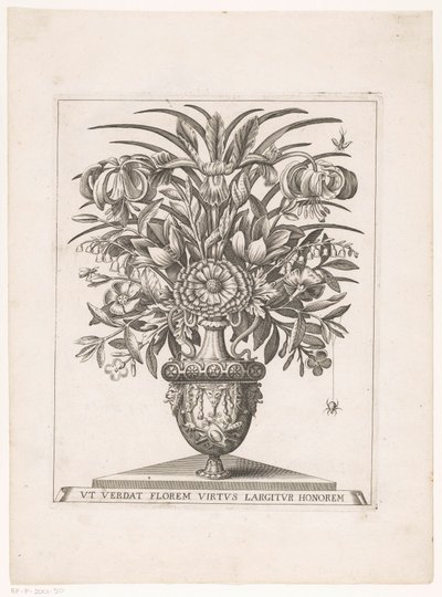 Bloemen in vaas met leeuwenkoppen door Anonymous