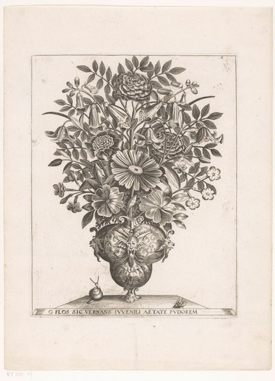 Bloemen in vaas met maskers door Anonymous