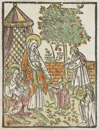 De heilige familie in de tuin door Anonymous