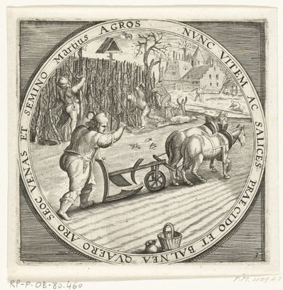 De maand maart, ploegen, ca. 1600 door Anonymous