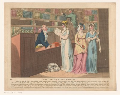 Drie vrouwen in een leenbibliotheek door Anonymous