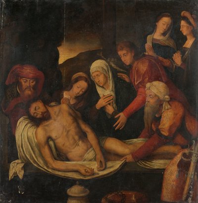 Graflegging van Christus met Jozef van Arimathea en Nicodemus, Maria Magdalena, de Maagd en Sint Jan de Evangelist door Anonymous