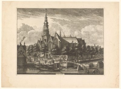 Gezicht op de Oude Kerk te Amsterdam vanaf de Oudezijds Voorburgwal door Anonymous