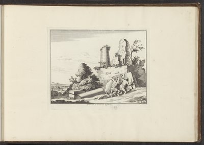 Gezicht op de ruïne van de graftombe van de Horatii en de Curatii te Rome door Anonymous